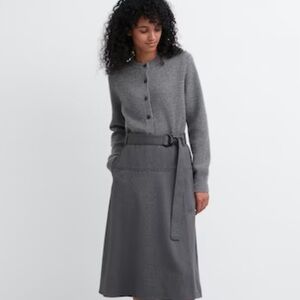 Uniqlo X Comptoir Des Cotonniers Grench Flair Gray Belted Wrap Skirt Siz…